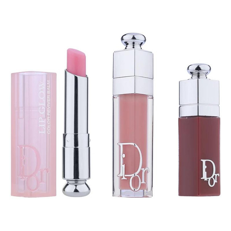 ست بالم و برق لب حجم دهنده دیور مدل Addict Trio Gloss آبرسان، دارای عصاره جوجوبا و مناسب پوست لب معمولی، بسته 3 عددی