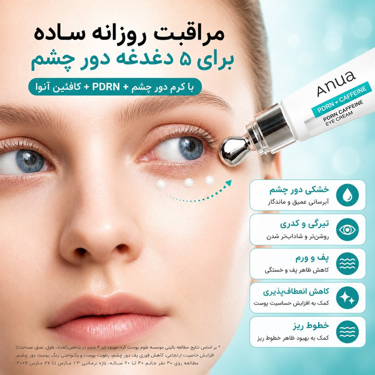 کرم دور چشم PDRN و کافئین آنوا؛ آبرسان، جوانساز و کاهش تیرگی و پف (اورجینال)
