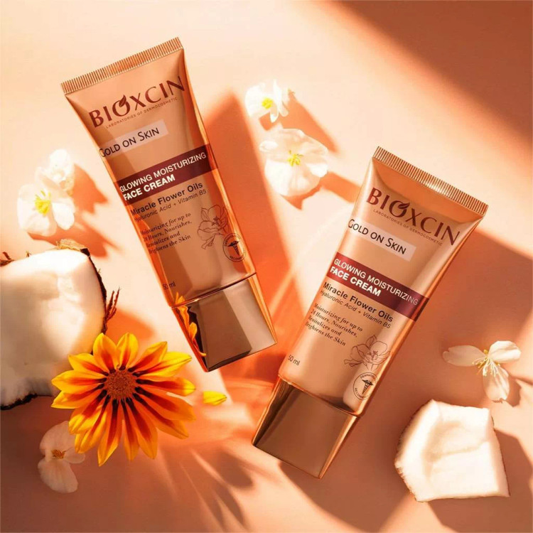 كرم پودر مرطوب كننده و براق كننده لومی گلوشن بيوكسين Bioxcin مدل Gold On Skin حجم 50 ميل